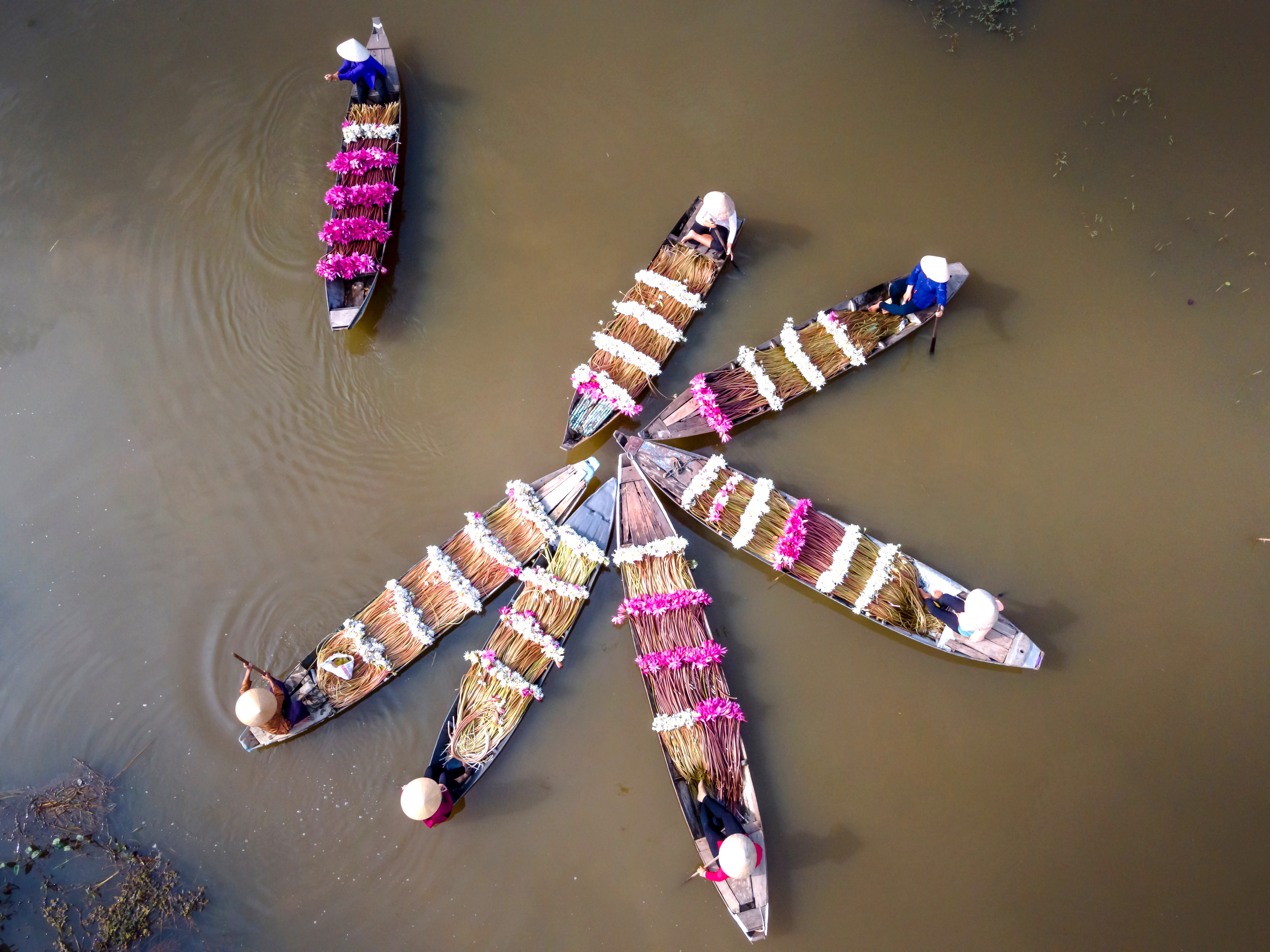 Wooden Boats with Flower Decoration